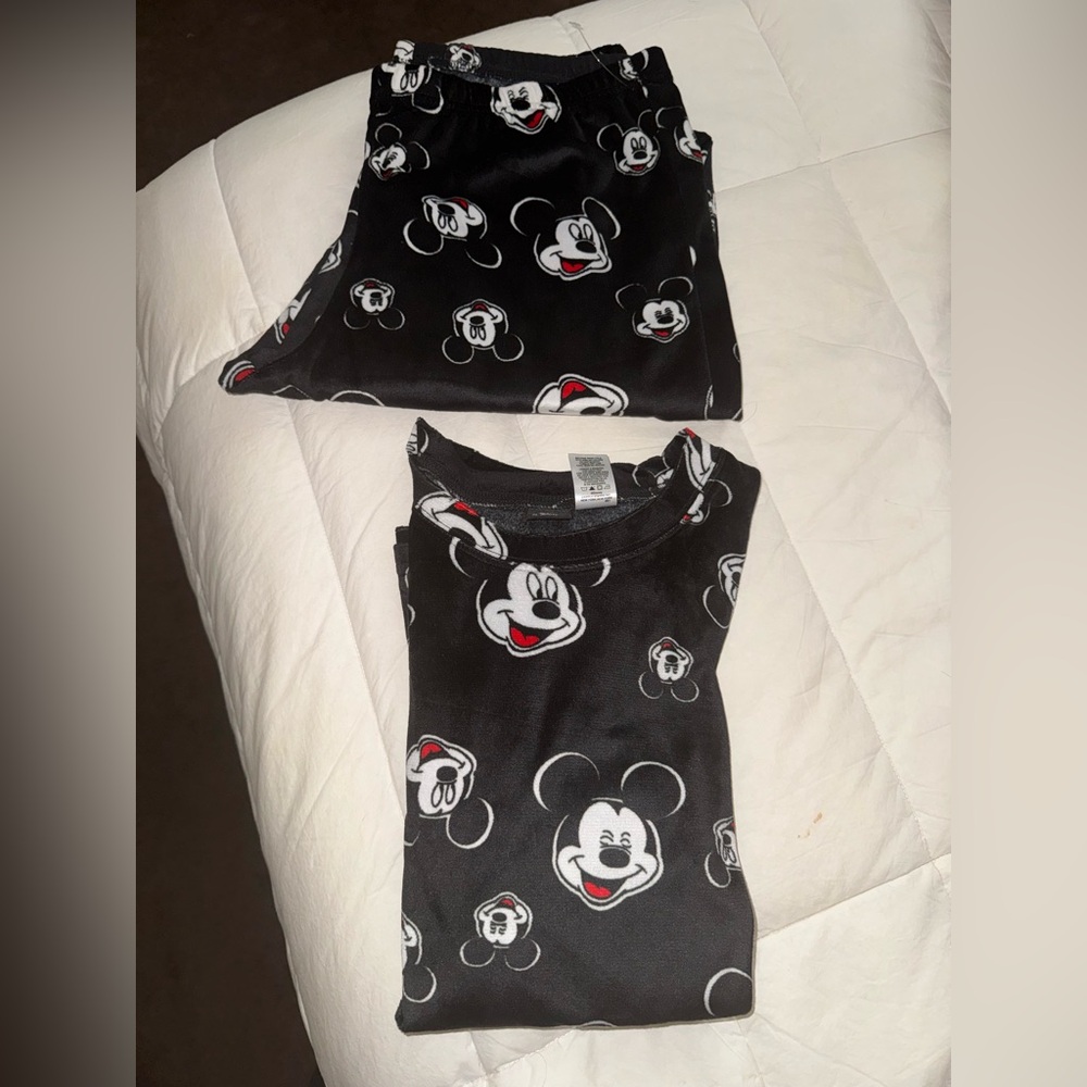 Disney  Black Mickey Mouse Pajama Set with White and Red Accents for women